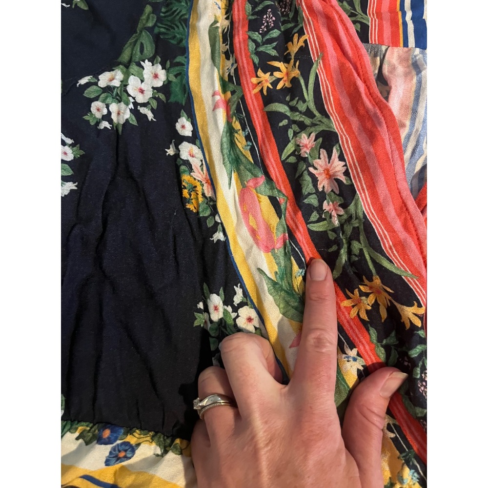 Farm Rio for Anthropologie Tropical Floral Striped Wrap Blouse Navy XL - Picture 11 of 15